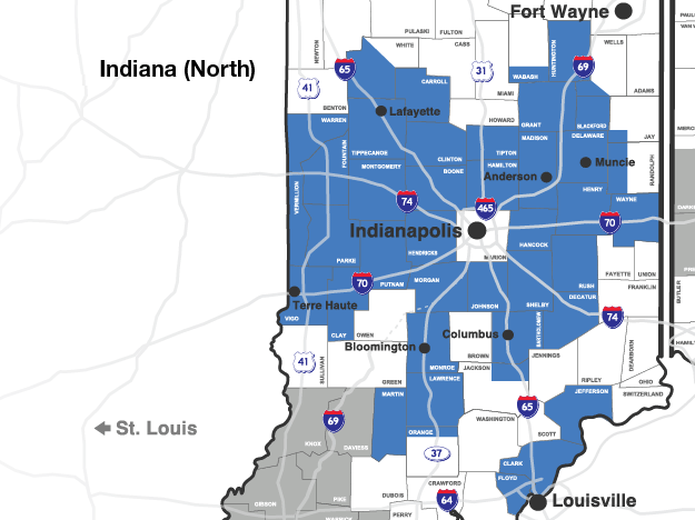 CenterPoint Energy's North natural gas service territory is shown on a map which includes all or part of most counties in the central part of the state as well as the south east corner.
